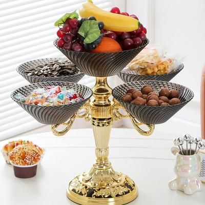 TEMU 5-tier Fruit Bowl Fruit Basket 360° Rotation Fruit Stand Modern Pet Fruit Bowls In Kitchen Fruit Shelf Vegetable Basket Organiser Fruit Vegetable Storage Fruit Baskets For , Grey
