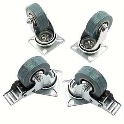TEMU 4x 50mm Rubber Swivel Castor Wheels Trolley Heavy Duty For Furniture With Brakes