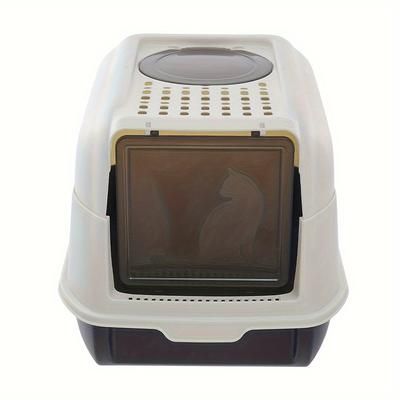 TEMU Large Cat Litter Box Fully Enclosed Deodorant Cat Toilet Spatter-proof Semi-enclosed Cat Litter Box Black 51*36*34cm Material Pp