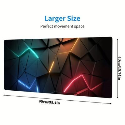 TEMU Large Gaming Mouse Pad With Geometric Design - Extended Desk Mat For Keyboard And Mouse, Non-slip Base, Water-resistant Surface, Ideal For Gamers And Office Use