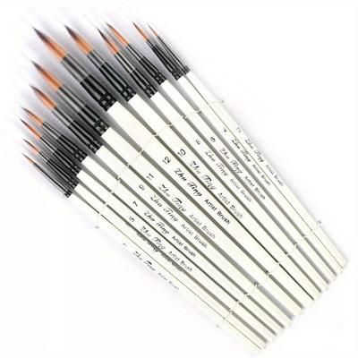 TEMU 12pcs Paint Brushes Wood Handle Watercolor Pen Student Artist Beginner Stationer