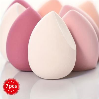TEMU 7pcs Super Soft Makeup Sponge, Wet And Dry Use, Non-latex Sponge Powder Puff, Suitable For Liquid Foundation, Cream, Powder, And Foundation