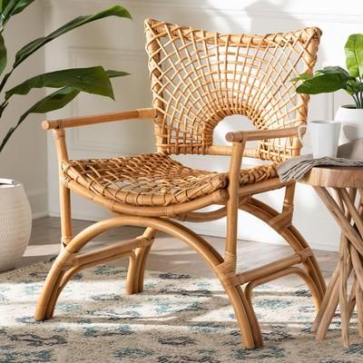 Mamba Bohemian Natural Rattan Arm Chair by Wholesale Interiors INC in Light (Size ONE SIZE)