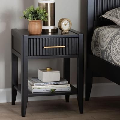 Primrose Mid-Century Black Fluted Wood 1-Drawer Nightstand by Wholesale Interiors INC in Black (Size ONE SIZE)