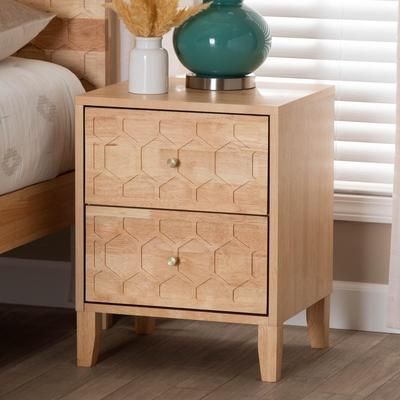 Hosea Japandi Carved Honeycomb Natural 2-Drawer Nightstand by Wholesale Interiors INC in Natural (Size ONE SIZE)
