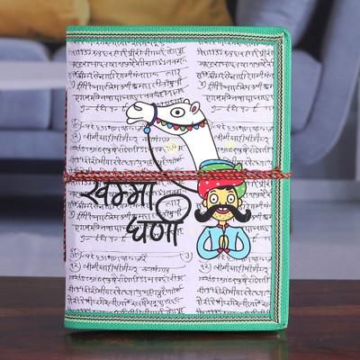 'Handmade Folk Art-Theme Recycled Paper Journal with 48 Pages'