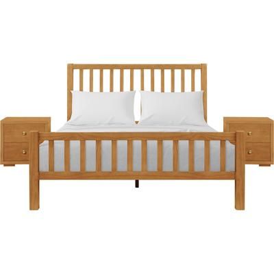 Hampton Wooden Platform Bed in Black, Queen with 2 Nightstands by Camden Isle in Oak (Size QUEEN)
