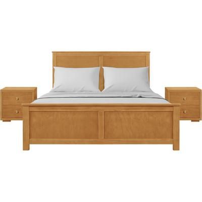 Winston Wooden Platform Bed in Cherry, King with 2 Nightstands by Camden Isle in Oak (Size QUEEN)
