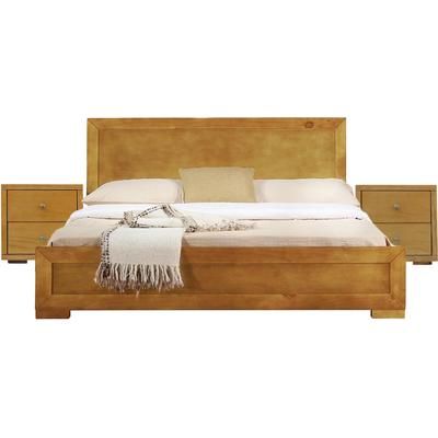 Trent Wooden Platform Bed in Black, Queen with 2 Nightstands by Camden Isle in Oak (Size FULL)
