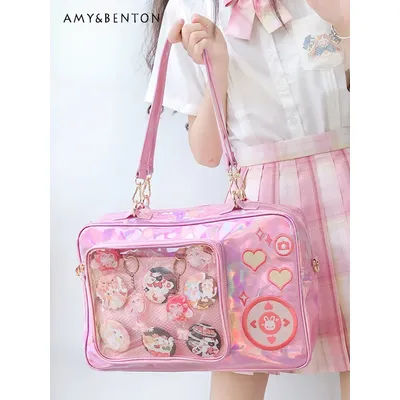 Original Japanese Lolita Itabag Backpack Daily JK Uniform Transparent Large Capacity Square Bag Sweet Cute Messenger Bag Student