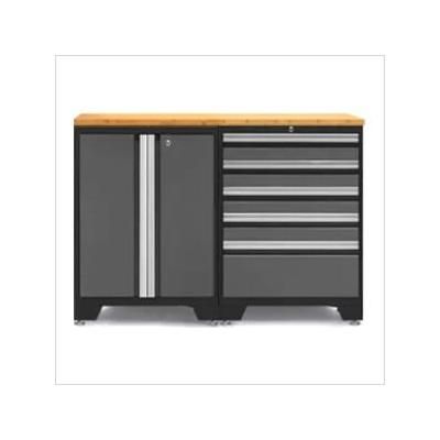 NewAge Garage Cabinets PRO Grey 3-Piece Work Station with Bamboo Top