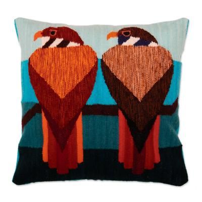 'Andean Falcon-Themed Wool Cushion Cover Handwoven in Peru'