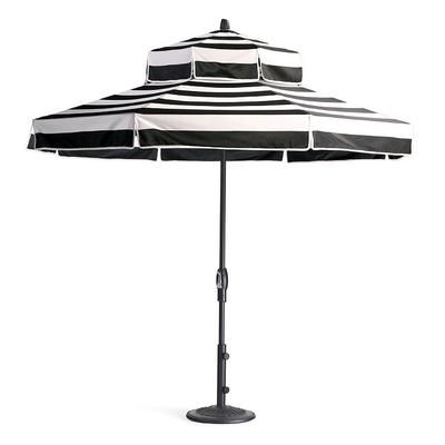 Double-Tier Designer Umbrella - Light Aruba with Cobalt trim - Frontgate
