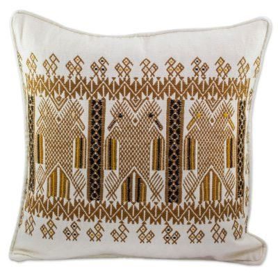 'Two-headed Maya Eagle on Alabaster Cotton Cushion Cover'