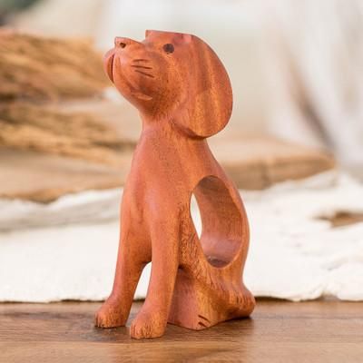 Unconditional Pal,'Inspirational Mahogany Wood Dog Figurine Carved in Guatemala'