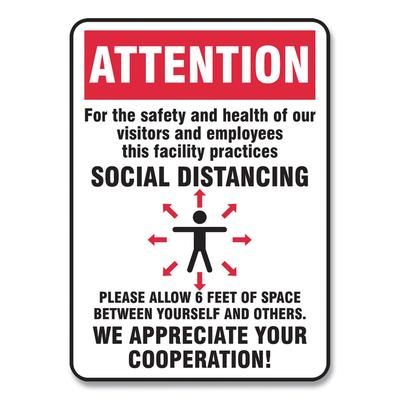 Accuform® MGNG902VPESP Social Distance Signs, Wall, 10 x 7, Visitors and Employees Distancing, Humans/Arrows, Red/White, 10/Pack - Pack of 10 GN1MGNG9
