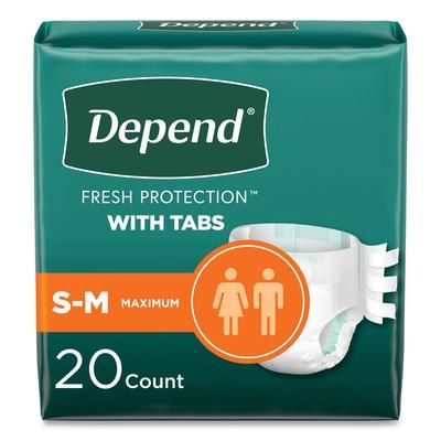 Depend Incontinence Protection with Tabs, Small/Medium, 19" to 34" Waist, 20/Pack, 3 Packs/Carton (KCC35456)