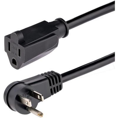 Startech.com 6 Ft (2M) Power Extension Cord, Right Angle Nema 5-15P To Nema 5-15R, 13A 125V, 16Awg, Black, Flat Outlet Extension Cable