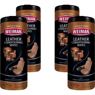 Weiman Products Leather Wipes - Wipe - 7" X 8" - 30 / Canister - 4 / Carton - White