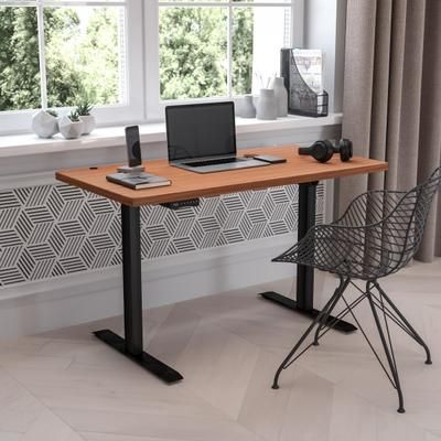 Flash Furniture 48"w Electric -Adjustable Standing Computer Desk, Mahogany