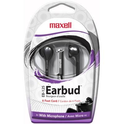 Maxell On-Earbud With Mic - Mini-Phone (3.5Mm) - Wired - Earbud - In-Ear - 6 Ft Cable - Black