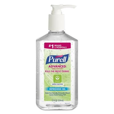 Purell 3691-12 Advanced Hand Sanitizer Green Certified Gel, Fragrance-Free, 12 oz Pump Bottle, 12/Carton - Case of 12 GOJ3691-12