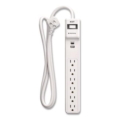 NXT Technologies 6-Outlet Plus USB Surge Protector, 6 AC Outlets/2 USB Outlets, 4 ft Cord, 1,500 J, White (NXTNX61426)