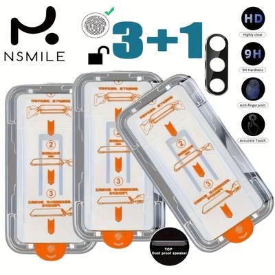 TEMU 3pcs Tempered Glass Screen Protector And 1pc Lens Film For For Galaxy A13 A14 A15 A16 A25 A34 A33 A35 A54 A55 A53 Series - Glossy Finish, 9h Hardness, Dust & Bubble-free Installation