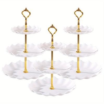 TEMU 3pcs Party Three-layer Cake Stand, Plastic Fruit Plate Paper Cup Cake Stand, European Style Dessert Stand, Suitable For Birthday, Wedding, Party, Graduation Ceremony Dessert Stand Cake Stand
