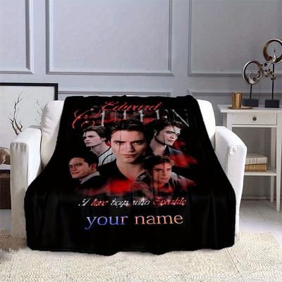 "TEMU Customizable " Cullen" Fleece Throw Blanket - Cozy Flannel With Movie Character Design, Ideal For Home, Office, Bedroom & Outdoor Use - Perfect Gift For Fans, Personalized Blanket"