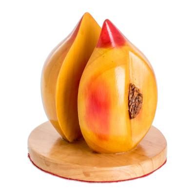 'Guatemalan Hand-Carved & Painted Wood Peach Napkin Holder'