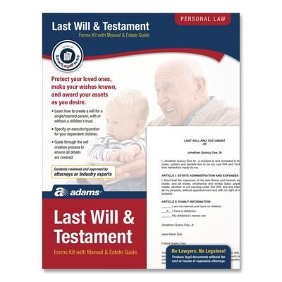Adams Last Will and Testament Digital Forms Kit with Manual and Estate Guide, Inkjet/Laser, 8.5 x 11, Unlimited Number of Forms (ABFK307)