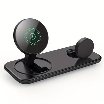 TEMU 2 In 1 Magnetic Wireless Charger Stand Pad For 15 14 Pro Max Iwatch /10/9/8/7/6/5 Airpods 4/3/2 Charging Station Dock