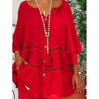 Per donna Mini Abito Abiti effetto lino Finto cotone e lino Vestito a caftano Vestito Casual Elegante Vintage Essenziale Manica Svasata Casuale Quotidiano Vacanza Vestibilità comoda Semplice Manica