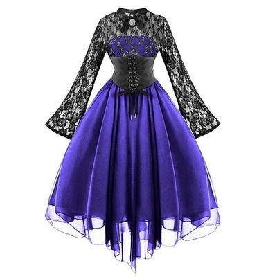 Retrò Vintage Punk Gotico Vestito Mascherata Strega Pizzo Costume Per donna Fantasia Stile Steampunk Notte di Valpurga Halloween Carnevale Mascherata Halloween Evento / Festa Adulti Vestito