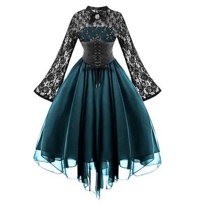 Retrò Vintage Punk Gotico Vestito Mascherata Strega Pizzo Costume Per donna Fantasia Stile Steampunk Notte di Valpurga Halloween Carnevale Mascherata Halloween Evento / Festa Adulti Vestito