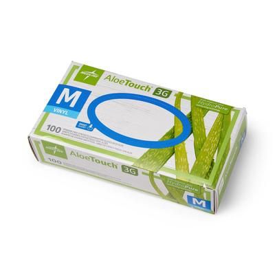 Medline AloeTouch 3G Synthetic Stretch Exam Gloves, Vinyl, Powder Free, Size M, 100/BX (MDS195175H)