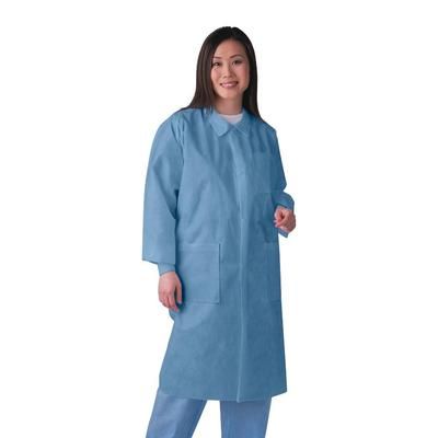 Medline Disposable Knit-Cuff Multilayer SMS Lab Coat with Traditional Collar, Blue, Size S, 10/BG (NONSW400SZ)
