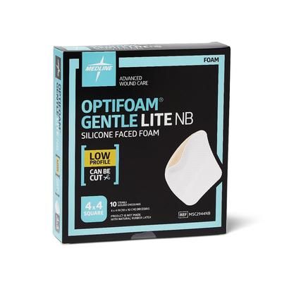Medline Optifoam Gentle Lite Foam Dressing, 4" x 4", 10/BX (MSC2944NBZ)