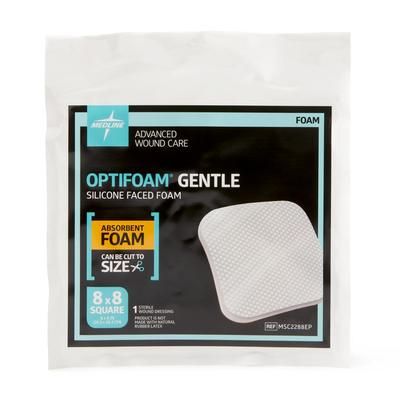Medline Optifoam Gentle Silicone-Faced Foam Dressing, 8" x 8", in Educational Packaging, 1 EA (MSC2288EPH)