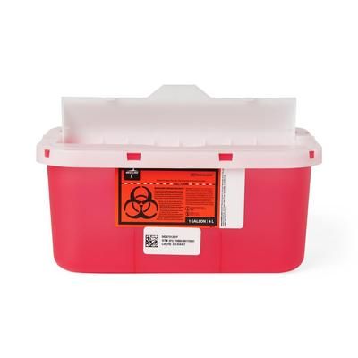 Medline Patient Room Sharps Container with Counter-Balance Lid, Translucent Red, 1 gal., 32/CS (MDS701201F)