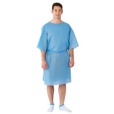 Medline Short Sleeve Front Back Opening with Tie Multilayer Patient Gown, Blue, Size Regular/Large, 50/CS (NON27146SL)