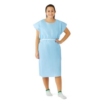 Medline Tissue/Poly Disposable X-ray Patient Gowns with Opening and Belt, 30" x 42", Blue, 50/CS (NON24354)