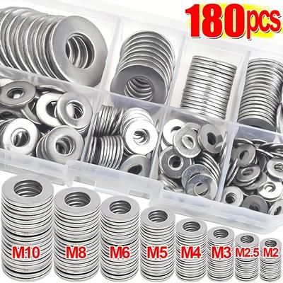 TEMU 180pcs Stainless Steel Flat Washers Assortment Kit - Durable Metal Hardware For Diy, Automotive, Plumbing - Corrosion-resistant, Washers Set