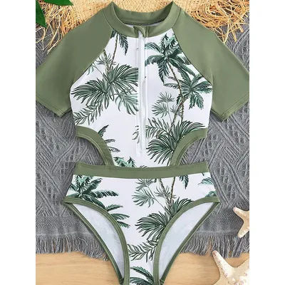 Maillot de bain une pièce ajouré vert pour filles 2026 – Tenue de bain pour enfants, maillot de bain pour femmes et jeunes filles, vêtements de plage
