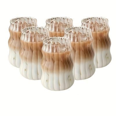 TEMU 6pcs, 500ml/16.9oz Striped Transparent Glass Coffee Cup, Cold Drink Coffee Cup Juice Beverage Cup Milk Cup Striped Cloud Cup