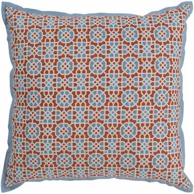 Edroy 22" Square Modern Cotton Cream/Blue/Rust/Brick Red/Rust Throw Pillow - Boutique Rugs