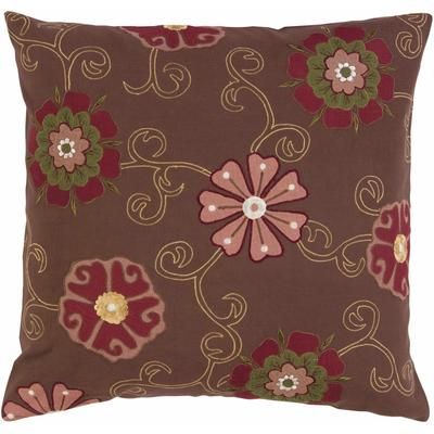 Milverton 18" x 18" Cottage Cotton Dark Brown/Dark Red/Dark Green/Camel/Wheat/White/Brick Red/Off White/Olive/Tan/Peach/Rust Throw Pillow - Boutique Rugs