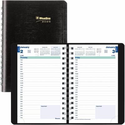 Blueline Plan and Link Daily Appointment Book, 8 x 5, Black Distressed Faux Leather Cover, 12-Month (Jan to Dec): 2025 (REDC1504W81)