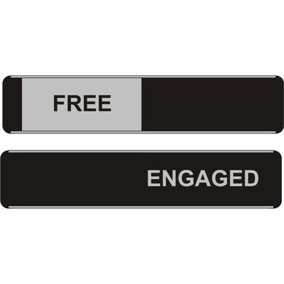 Stewart Superior Sliding Information Sign, "Free/Engaged" Print/Message, 8.9" Width x 2" Height, Black, Silver, 1/Pack (SSCOF135)